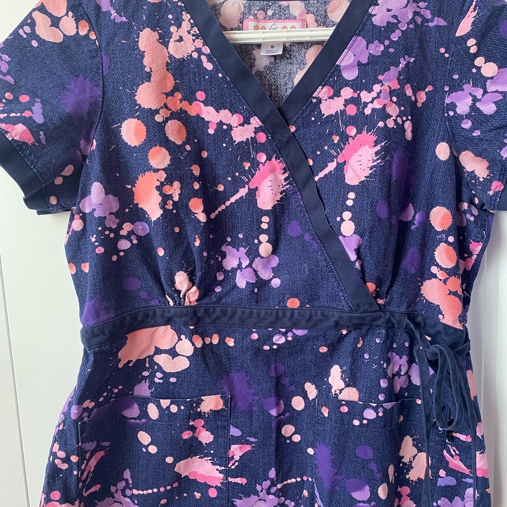 Koi Blue paint scrub top